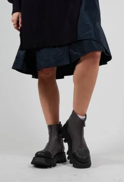 Zip Front Ankle Boots with Cleated Sole in Gasoline Fumo