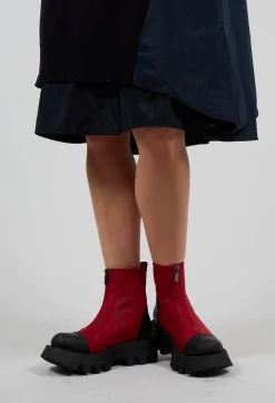 Zip Front Ankle Boots with Cleated Sole in London Cherry