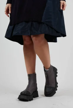 Zip Front Ankle Boots with Cleated Sole in Gasoline Fumo