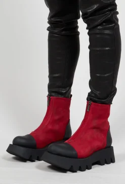Zip Front Ankle Boots with Cleated Sole in London Cherry