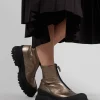 Zip Front Metallic Ankle Boots in Omega 21 Gold