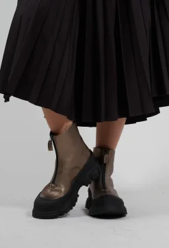 Zip Front Metallic Ankle Boots in Omega 21 Gold