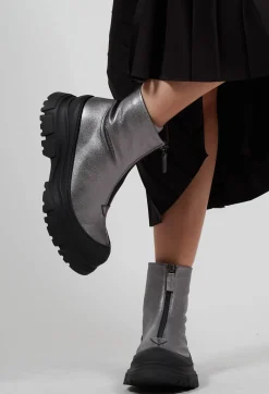 Zip Front Metallic Ankle Boots in Omega 19