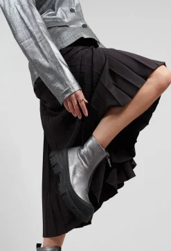 Zip Front Metallic Ankle Boots in Omega 19