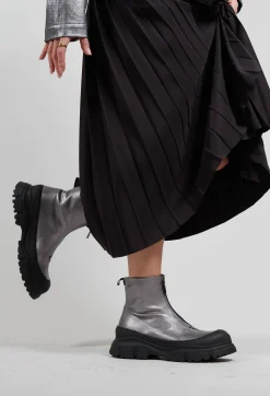 Zip Front Metallic Ankle Boots in Omega 19