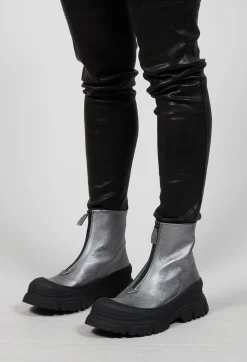 Zip Front Metallic Ankle Boots in Omega 19