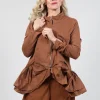 Zip Front Peplum Jacket in Brick