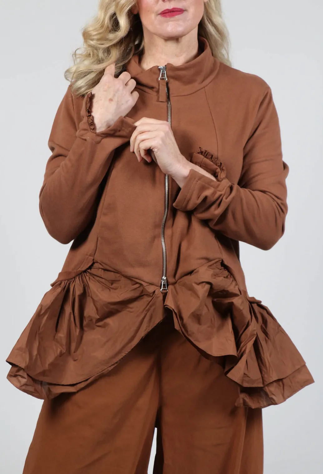 Zip Front Peplum Jacket in Brick