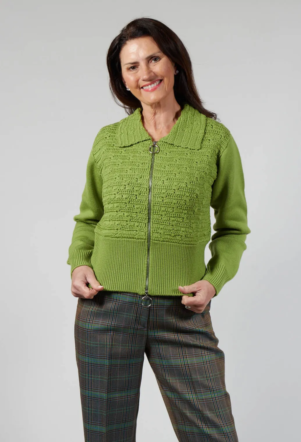 Zip Through Cardigan in Kiwi