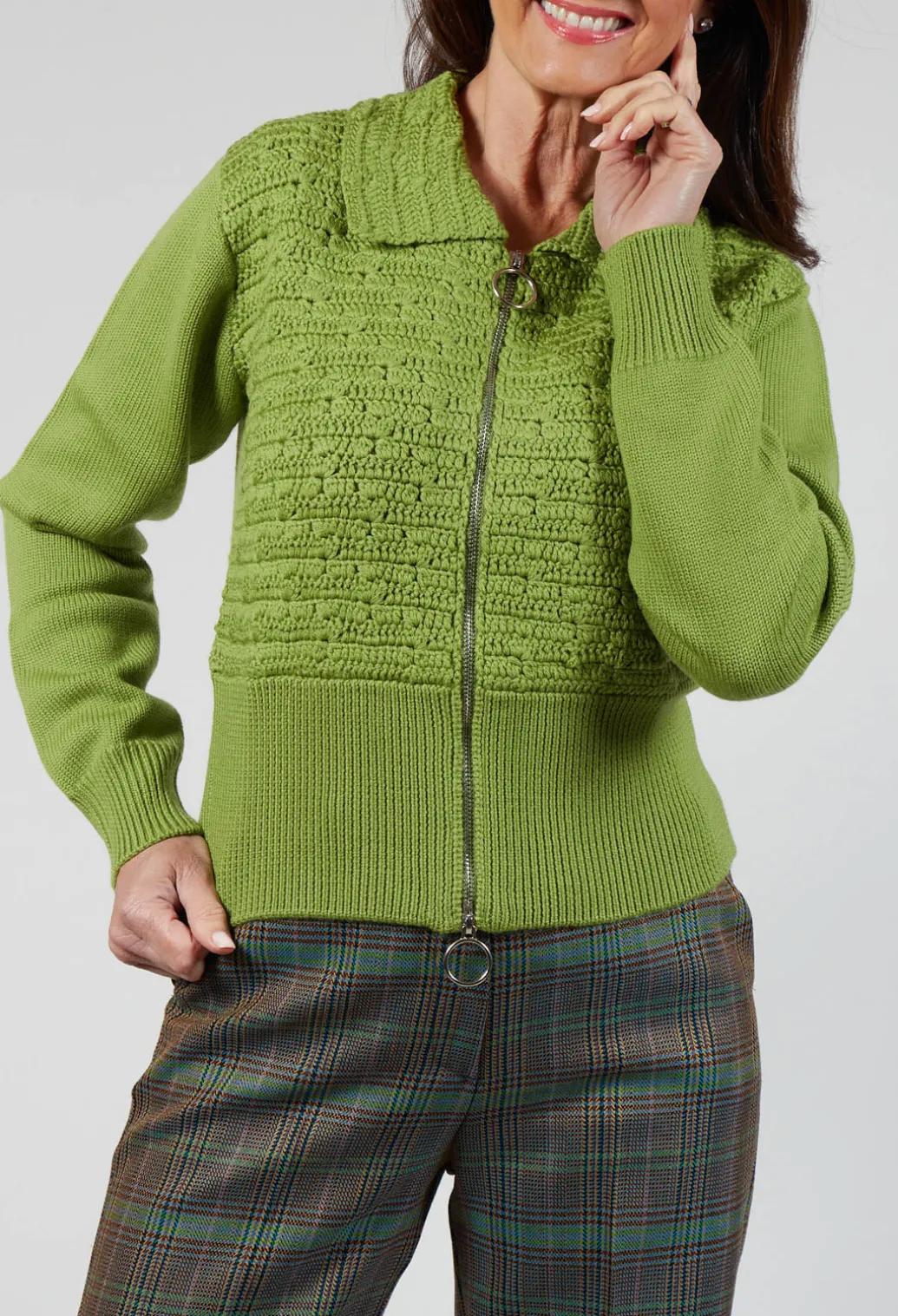 Zip Through Cardigan in Kiwi