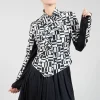 Zip Up Jacket with Mesh Panel Detail in Black and White