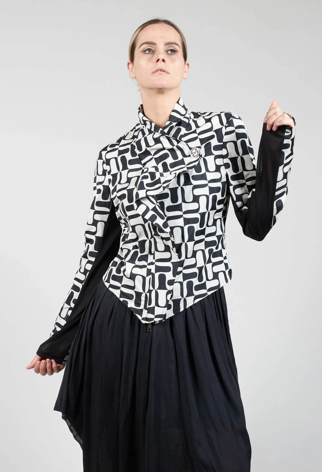 Zip Up Jacket with Mesh Panel Detail in Black and White