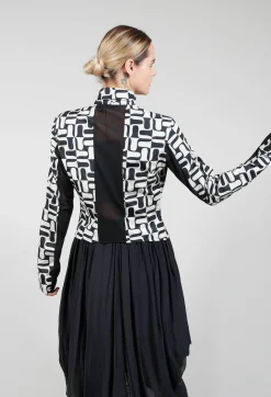 Zip Up Jacket with Mesh Panel Detail in Black and White