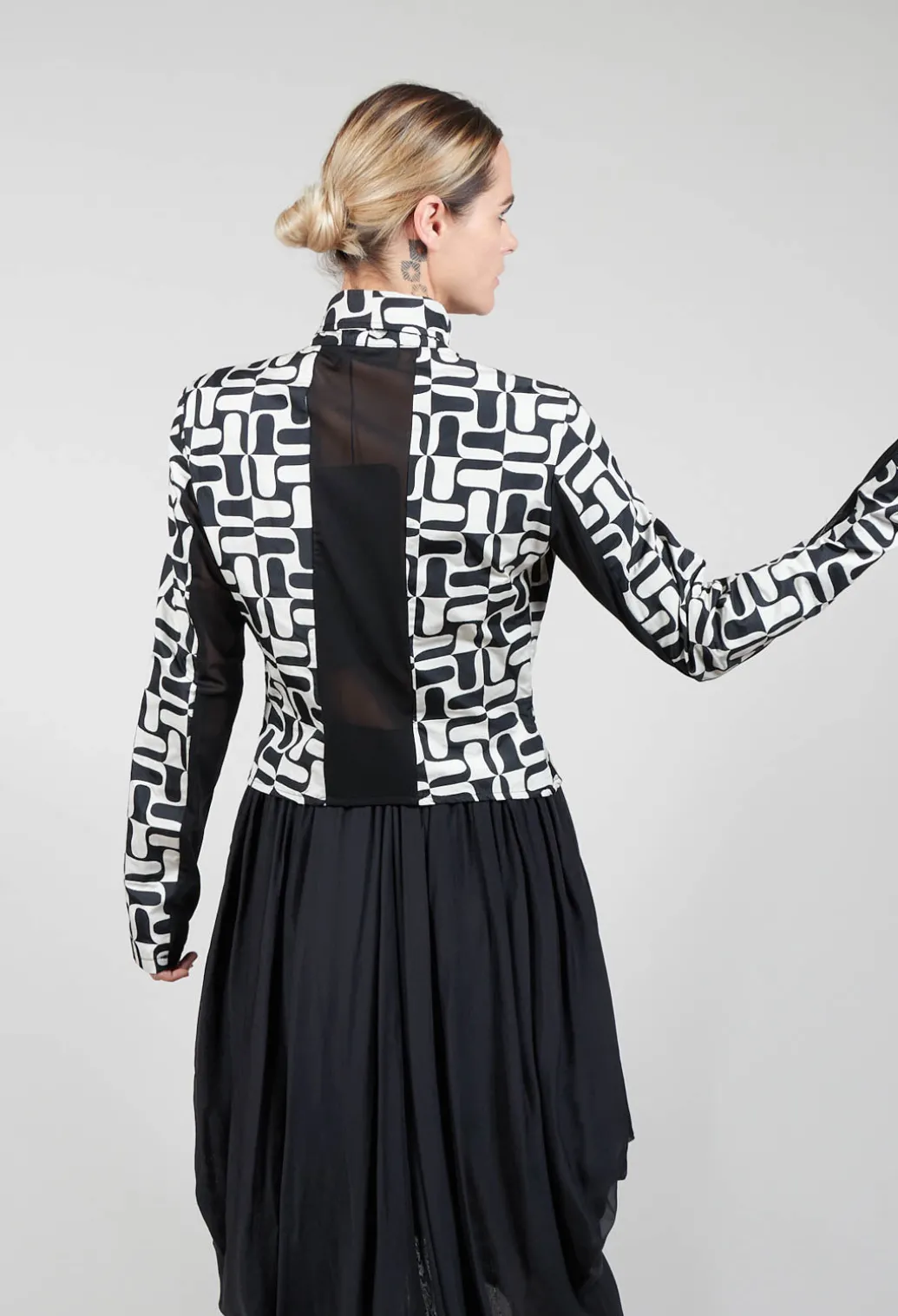 Zip Up Jacket with Mesh Panel Detail in Black and White