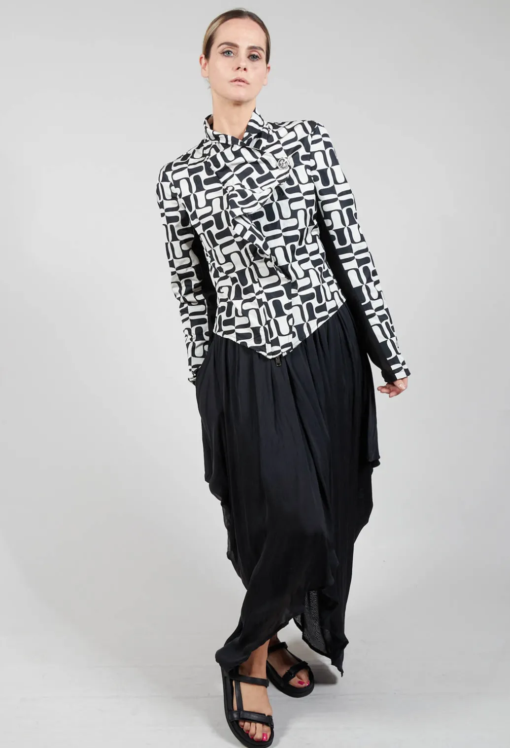 Zip Up Jacket with Mesh Panel Detail in Black and White
