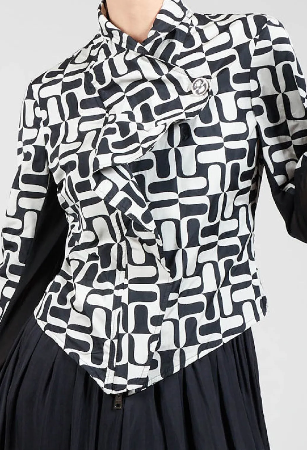 Zip Up Jacket with Mesh Panel Detail in Black and White