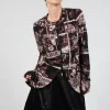Zip Up Jacket with Ruffle Peplum Hem in Wood Print