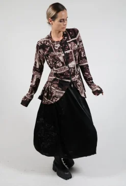 Zip Up Jacket with Ruffle Peplum Hem in Wood Print