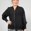 Zip Up Silk Blend Bomber Jacket in Nero