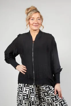 Zip Up Silk Blend Bomber Jacket in Nero