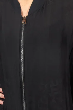 Zip Up Silk Blend Bomber Jacket in Nero