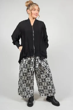 Zip Up Silk Blend Bomber Jacket in Nero