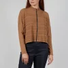 Zip Up Stripe Cardigan in Brown