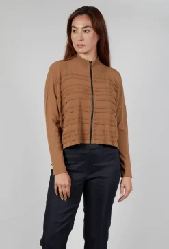Zip Up Stripe Cardigan in Brown