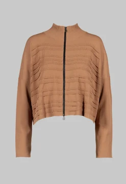 Zip Up Stripe Cardigan in Brown
