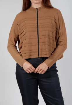 Zip Up Stripe Cardigan in Brown