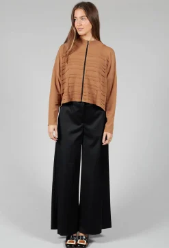Zip Up Stripe Cardigan in Brown