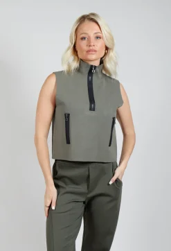 Zipped Sweater Vest in Kaki