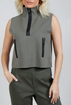 Zipped Sweater Vest in Kaki