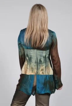Zipper Fastening Corset Top in Petrol and Tea
