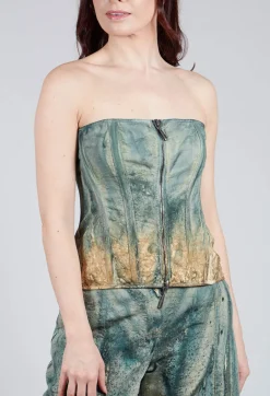 Zipper Fastening Corset Top in Petrol and Tea