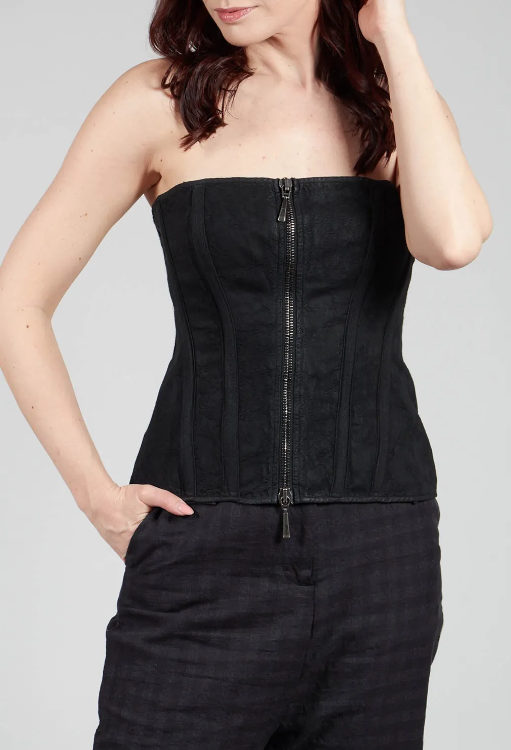Zipper Fastening Corset Top in Smeared Black