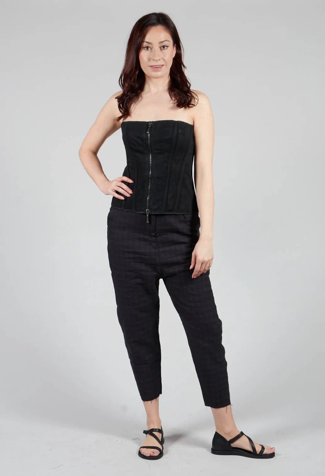 Zipper Fastening Corset Top in Smeared Black