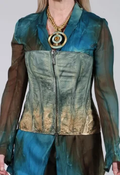 Zipper Fastening Corset Top in Petrol and Tea