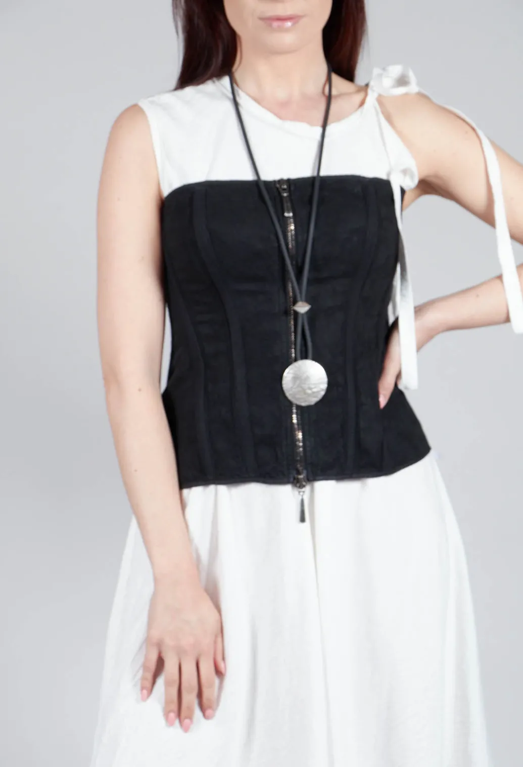 Zipper Fastening Corset Top in Smeared Black