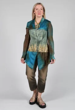 Zipper Fastening Corset Top in Petrol and Tea