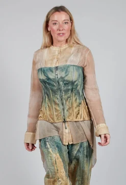 Zipper Fastening Corset Top in Petrol and Tea