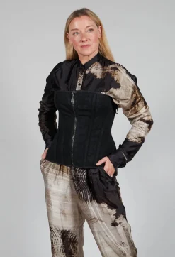 Zipper Fastening Corset Top in Smeared Black