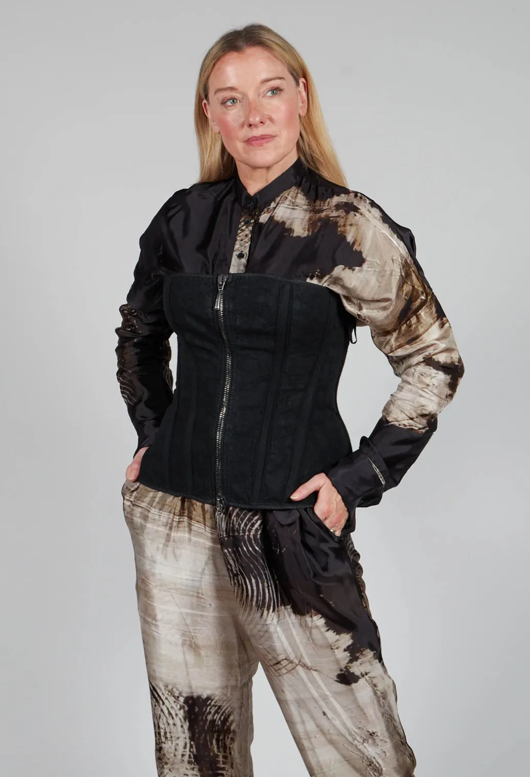 Zipper Fastening Corset Top in Smeared Black