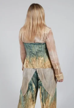 Zipper Fastening Corset Top in Petrol and Tea