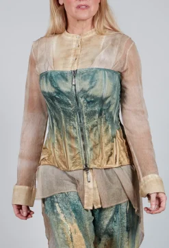 Zipper Fastening Corset Top in Petrol and Tea