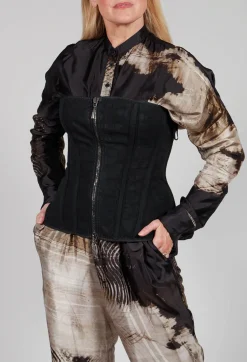 Zipper Fastening Corset Top in Smeared Black