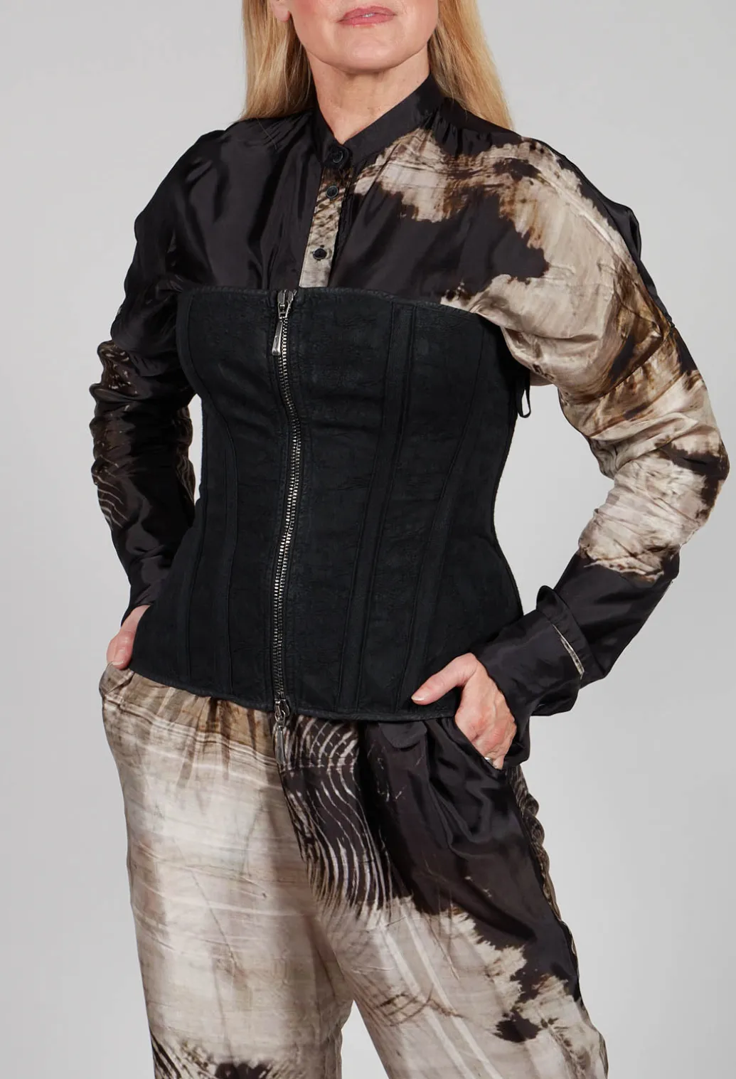 Zipper Fastening Corset Top in Smeared Black