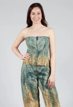 Zipper Fastening Corset Top in Petrol and Tea