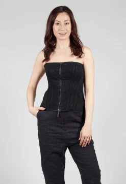 Zipper Fastening Corset Top in Smeared Black