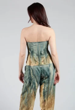 Zipper Fastening Corset Top in Petrol and Tea